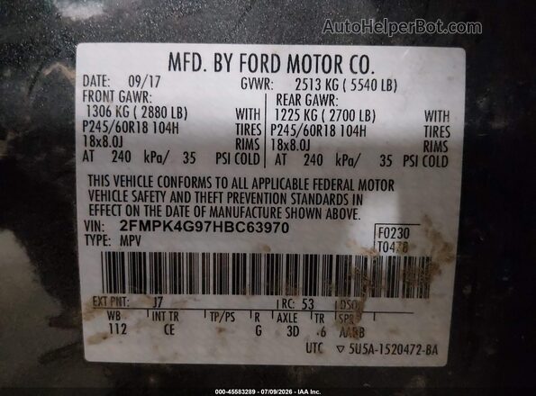 2FMPK4G97HBC63970 2017 FORD EDGE Серый Вид подкапотного пространства