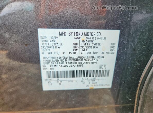 2FMPK4G97LBA11855 2020 FORD EDGE Gray Widok komory silnika