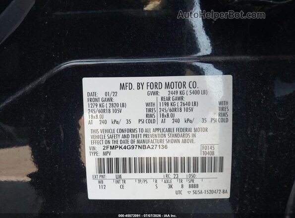 2FMPK4G97NBA27136 2022 FORD EDGE Черный Вид подкапотного пространства