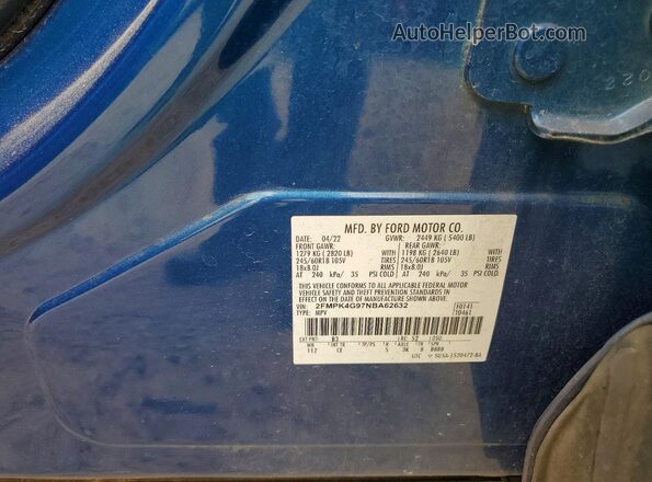 2FMPK4G97NBA62632 2022 FORD EDGE Blue VIN კოდის სტიკერის ხედი