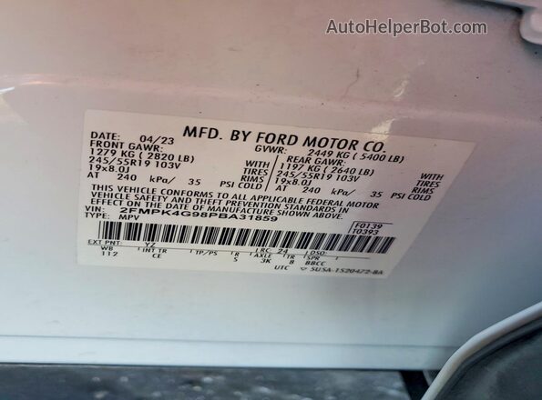 2FMPK4G98PBA31859 2023 FORD EDGE White Engine compartment view