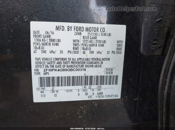 2FMPK4G99GBC00318 2016 FORD EDGE Серый Вид подкапотного пространства