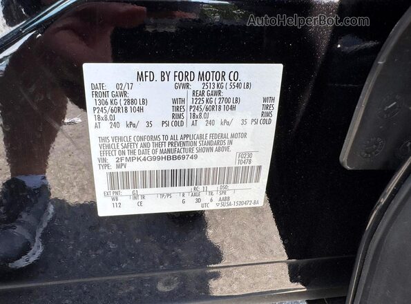 2FMPK4G99HBB69749 2017 FORD EDGE Black Engine compartment view