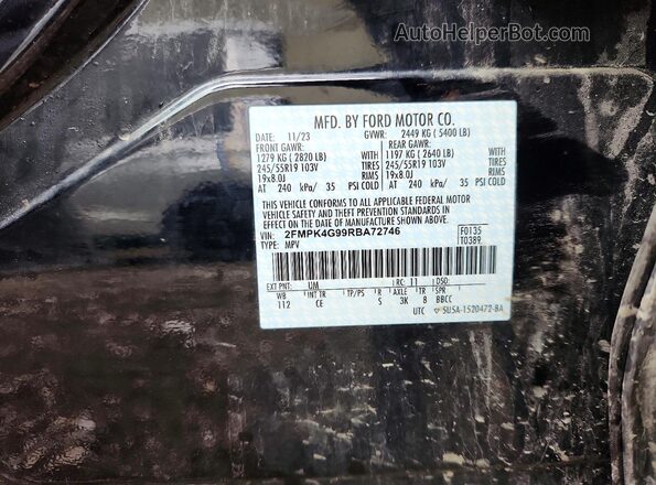 2FMPK4G99RBA72746 2024 FORD EDGE Черный Панорамный вид салона 360°