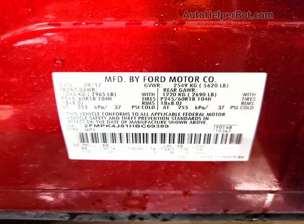 2FMPK4J81HBC69389 2017 FORD EDGE Red Շարժիչի բաժամունքի տեսք