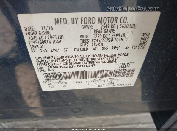 2FMPK4J82HBB15547 2017 FORD EDGE Синий Вид подкапотного пространства