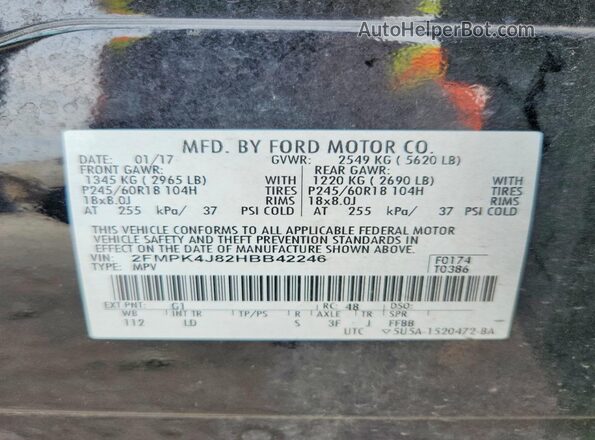 2FMPK4J82HBB42246 2017 FORD EDGE Black VIN კოდის სტიკერის ხედი