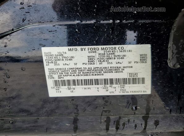 2FMPK4J83GBC64905 2016 FORD EDGE Black VIN sticker view