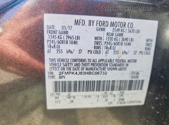 2FMPK4J83HBC06732 2017 FORD EDGE Gray Vista de la etiqueta del VIN