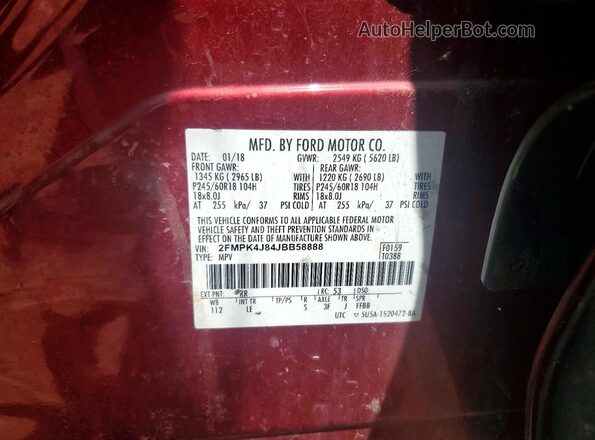 2FMPK4J84JBB58888 2018 FORD EDGE Red VIN sticker view