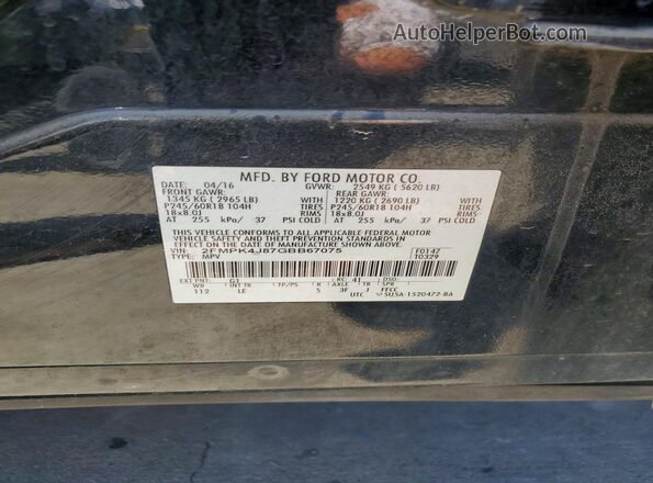 2FMPK4J87GBB67075 2016 FORD EDGE Black Widok naklejki z numerem VIN