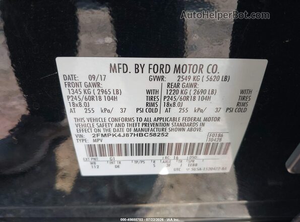 2FMPK4J87HBC58252 2017 FORD EDGE Black Engine compartment view