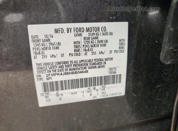 2FMPK4J88HBB04648 2017 FORD EDGE Gray VIN կոդի պիտակի տեսք