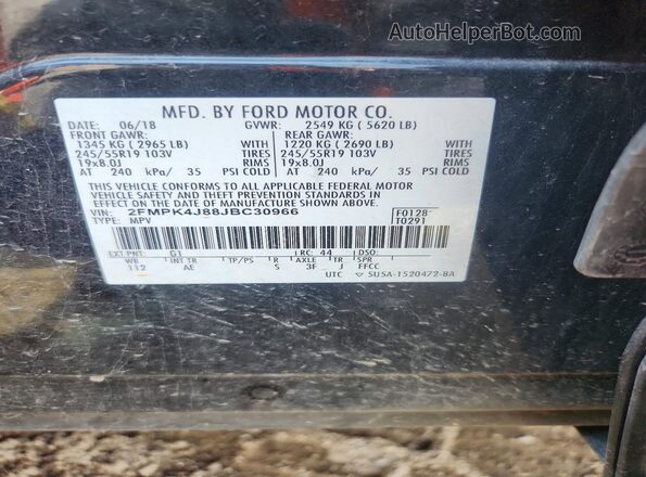 2FMPK4J88JBC30966 2018 FORD EDGE Blue VIN კოდის სტიკერის ხედი