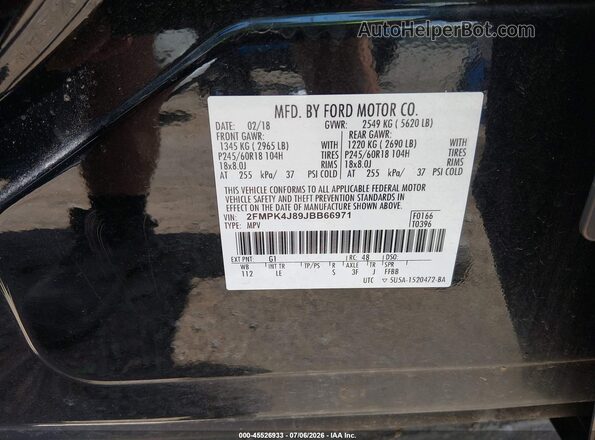 2FMPK4J89JBB66971 2018 FORD EDGE Black Engine compartment view