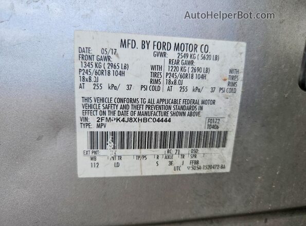 2FMPK4J8XHBC04444 2017 FORD EDGE White Widok naklejki z numerem VIN