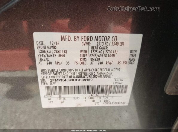 2FMPK4J90HBB38169 2017 FORD EDGE Gray Engine compartment view