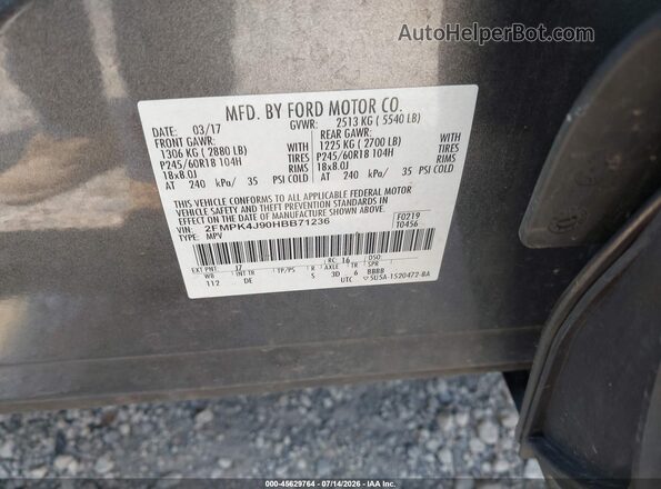 2FMPK4J90HBB71236 2017 FORD EDGE Gray ძრავის განყოფილების ხედი