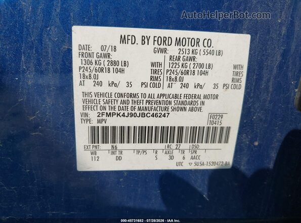2FMPK4J90JBC46247 2018 FORD EDGE Blue Շարժիչի բաժամունքի տեսք