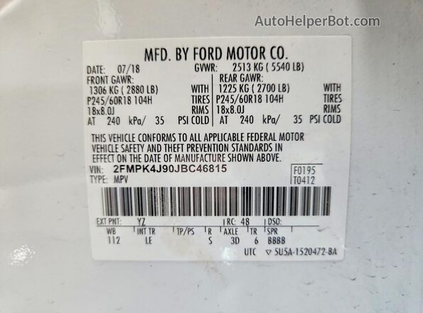 2FMPK4J90JBC46815 2018 FORD EDGE White Widok komory silnika