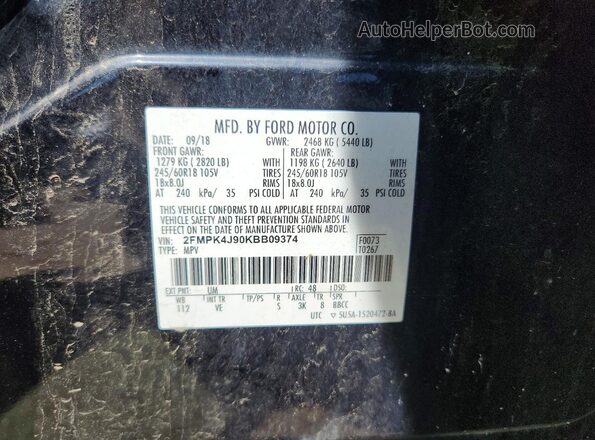 2FMPK4J90KBB09374 2019 FORD EDGE Black სალონის 360-გრადუსიანი ხედი