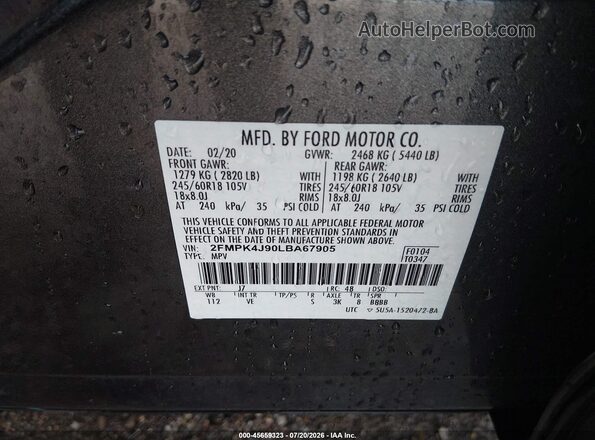 2FMPK4J90LBA67905 2020 FORD EDGE Gray ძრავის განყოფილების ხედი