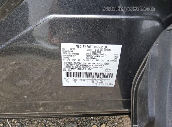 2FMPK4J90LBB15547 2020 FORD EDGE Gray Engine compartment view