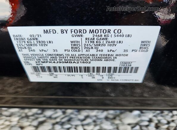 2FMPK4J90MBA21802 2021 FORD EDGE Black Vista de la etiqueta del VIN
