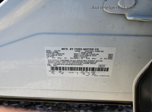 2FMPK4J90NBA43462 2022 FORD EDGE White VIN կոդի պիտակի տեսք