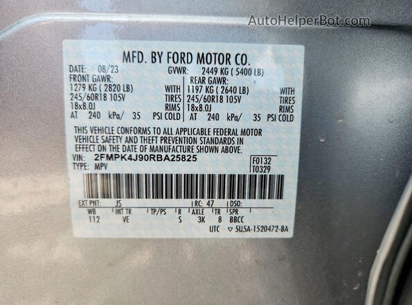 2FMPK4J90RBA25825 2024 FORD EDGE Silver Engine compartment view