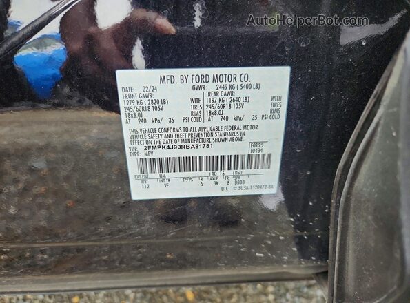 2FMPK4J90RBA81781 2024 FORD EDGE Black Widok naklejki z numerem VIN
