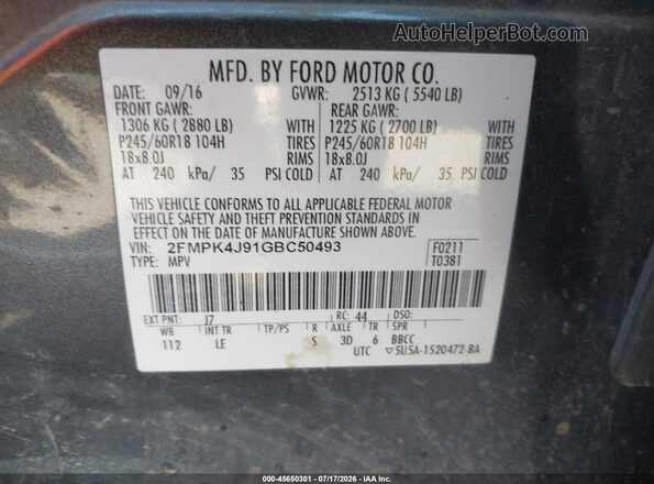 2FMPK4J91GBC50493 2016 FORD EDGE Gray Շարժիչի բաժամունքի տեսք