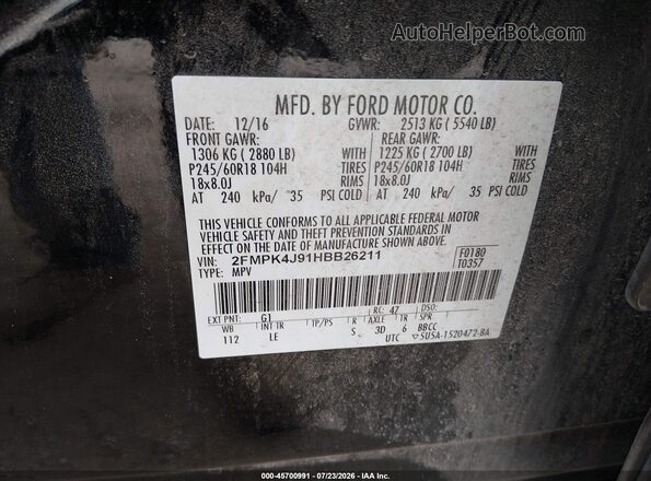 2FMPK4J91HBB26211 2017 FORD EDGE Black Engine compartment view