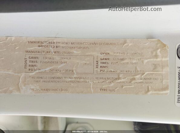 2FMPK4J91HBC13493 2017 FORD EDGE White Vista del compartimento del motor