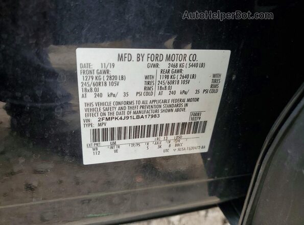 2FMPK4J91LBA17983 2020 FORD EDGE Черный Вид наклейки с VIN-кодом