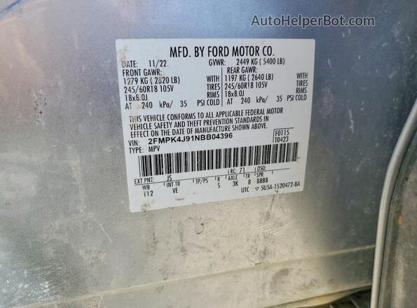 2FMPK4J91NBB04396 2022 FORD EDGE Silver Vista de la etiqueta del VIN