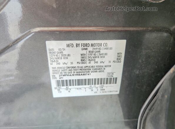 2FMPK4J91RBA88741 2024 FORD EDGE Gray VIN կոդի պիտակի տեսք