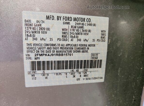 2FMPK4J91RBB15761 2024 FORD EDGE Silver 360 interior view