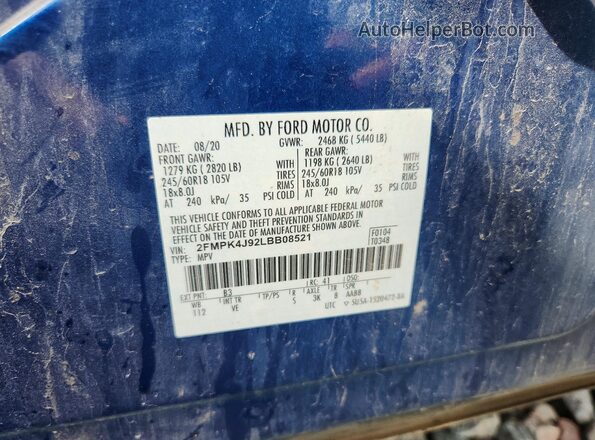 2FMPK4J92LBB08521 2020 FORD EDGE Blue Widok komory silnika