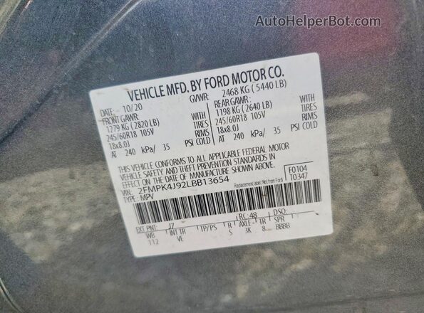 2FMPK4J92LBB13654 2020 FORD EDGE Серый Панорамный вид салона 360°