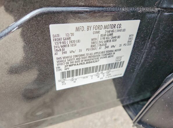 2FMPK4J92LBB65267 2020 FORD EDGE Gray Вид підкапотного простору