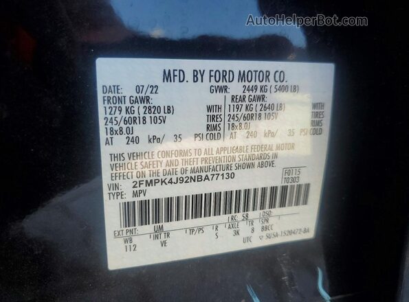 2FMPK4J92NBA77130 2022 FORD EDGE Black Widok wnętrza 360 stopni
