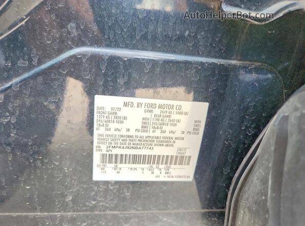 2FMPK4J92NBA77743 2022 FORD EDGE Gray VIN კოდის სტიკერის ხედი