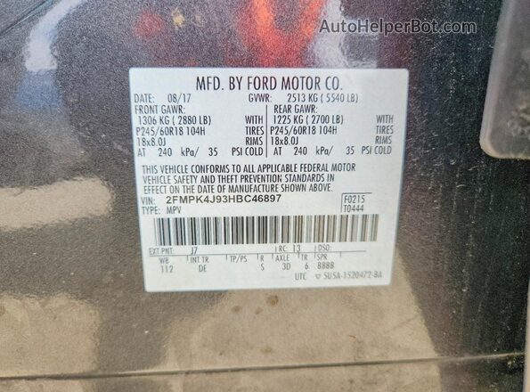 2FMPK4J93HBC46897 2017 FORD EDGE Gray სალონის 360-გრადუსიანი ხედი