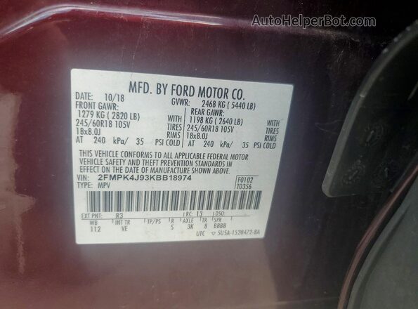 2FMPK4J93KBB18974 2019 FORD EDGE Burgundy სალონის 360-გრადუსიანი ხედი