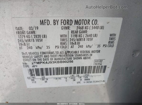 2FMPK4J93KBB90256 2019 FORD EDGE Silver Widok komory silnika