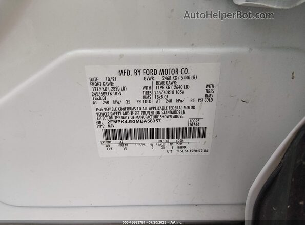 2FMPK4J93MBA58357 2021 FORD EDGE White Вид підкапотного простору