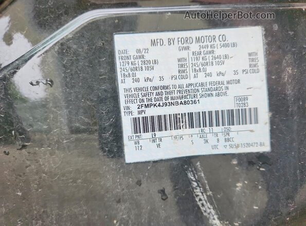 2FMPK4J93NBA80361 2022 FORD EDGE Green 360 interior view