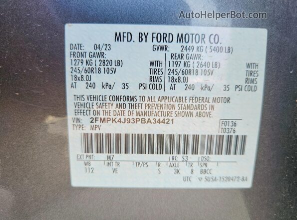 2FMPK4J93PBA34421 2023 FORD EDGE Серый Вид подкапотного пространства