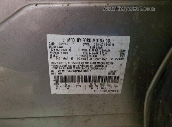 2FMPK4J93PBA38937 2023 FORD EDGE Серебряный Вид наклейки с VIN-кодом